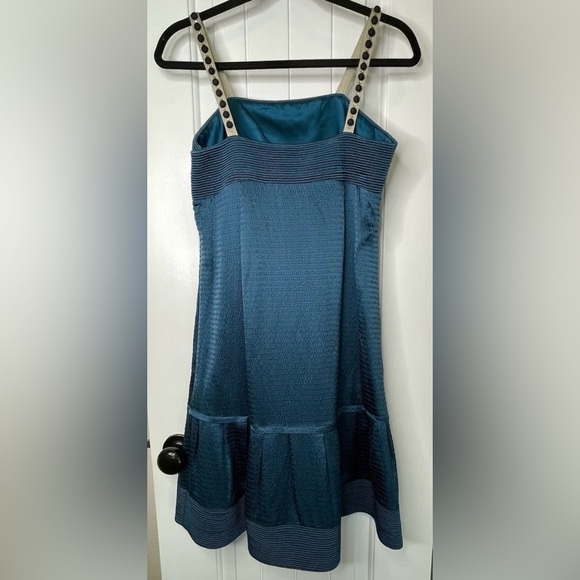 Lela Rose Silk Linen Textured Dark Teal Blue Short Sleeveless Mini Dress Size 6 - Picture 4 of 14